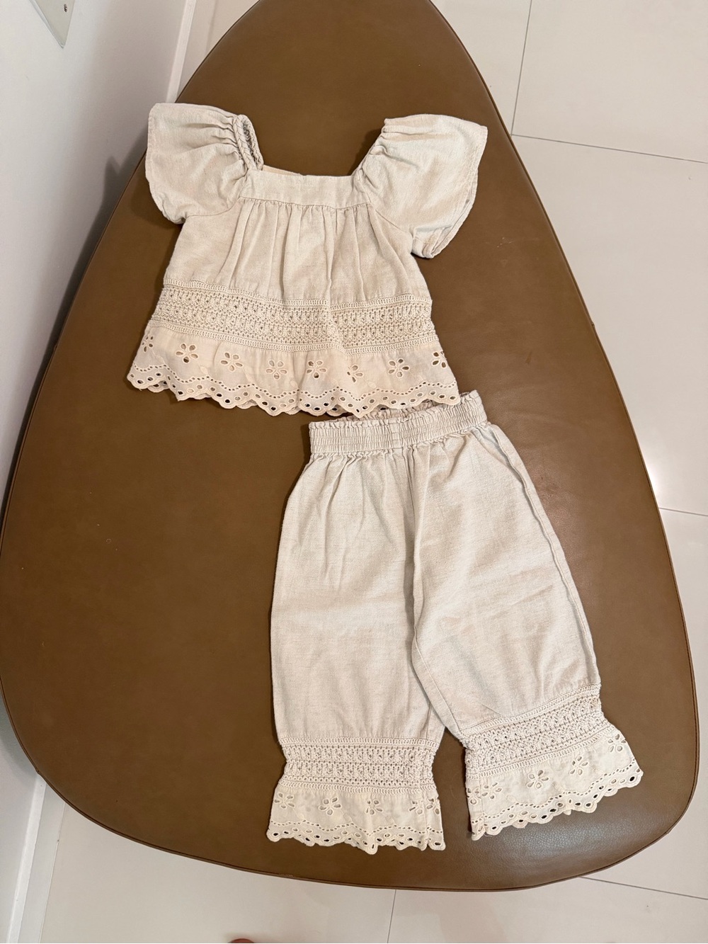 Zara Girls Cream Eyelet Two-Piece Bottoms Set